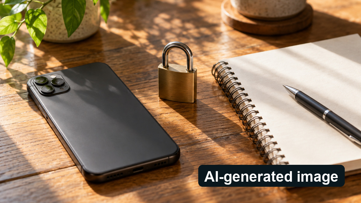Conceptual unbranded phone and small padlock, not an application screen