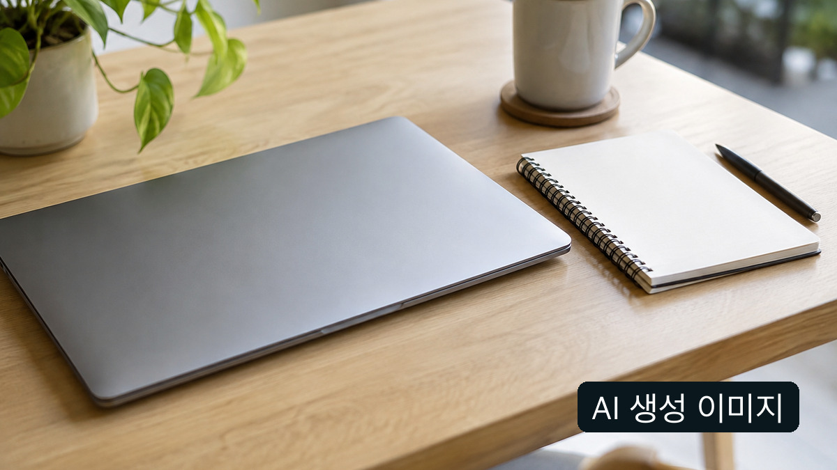 화면을 보여주지 않는 노트북 개념 이미지. 온라인 의견 제출 화면이 아님