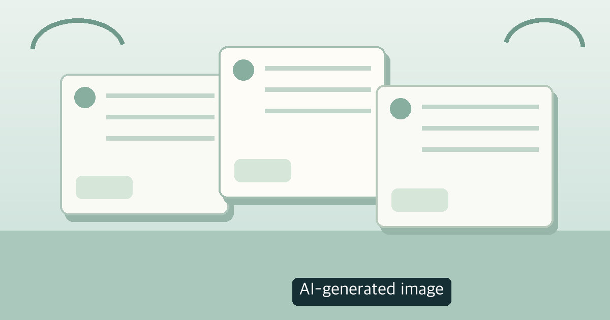 AI-generated diagram of three blank care-notes cards for organizing questions for the care team