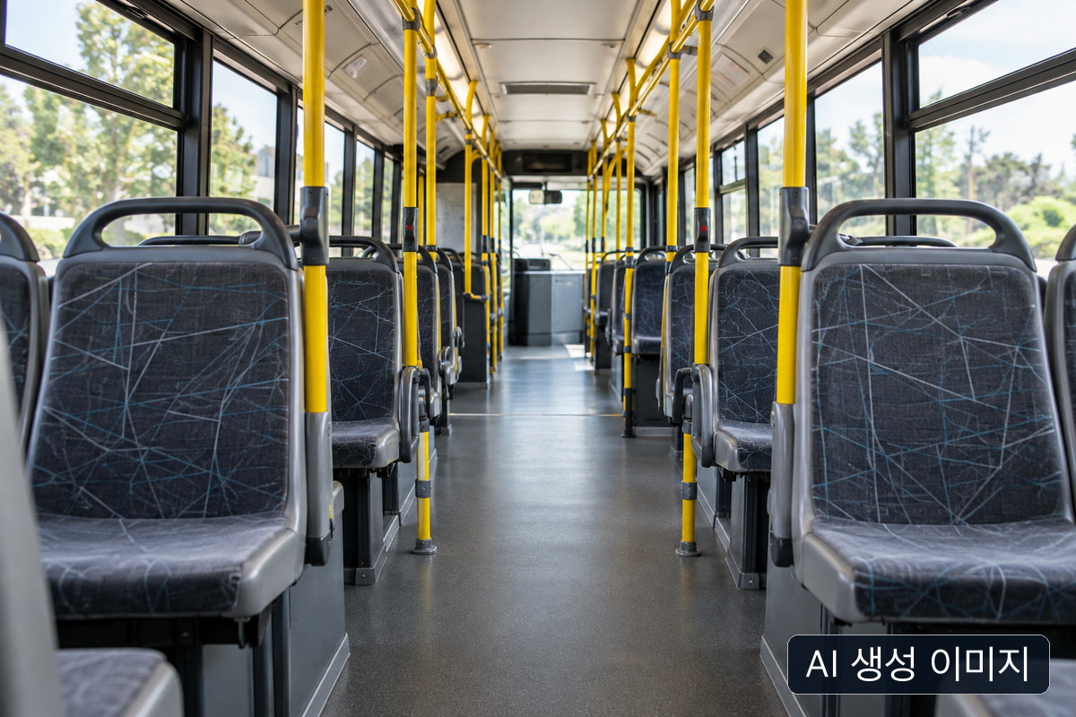 일반적인 빈 버스 실내의 좌석과 통로