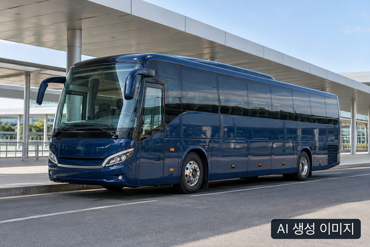 일반적인 지붕 있는 버스 승차 구역의 남색 코치