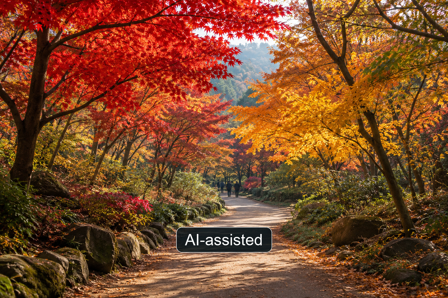 Autumn-coloured trees and a wooded path