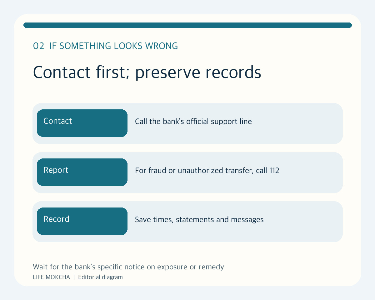 Original explanatory diagram: contact the bank, report crime, preserve records