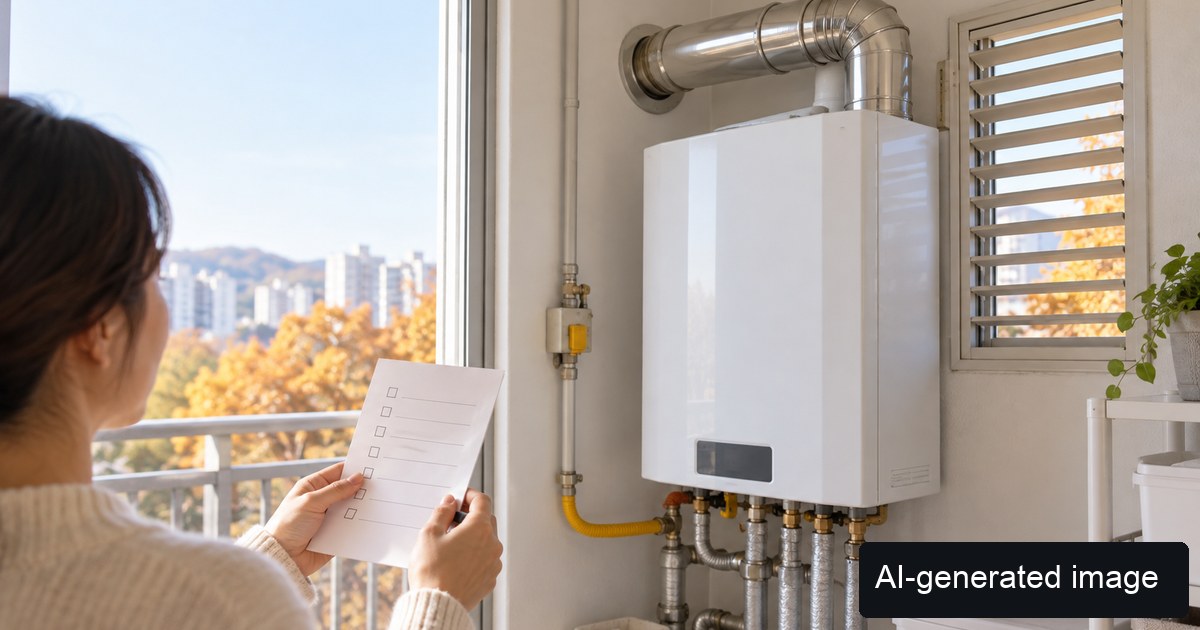 AI-generated conceptual image of a person visually checking a domestic boiler; not an installation or repair diagram