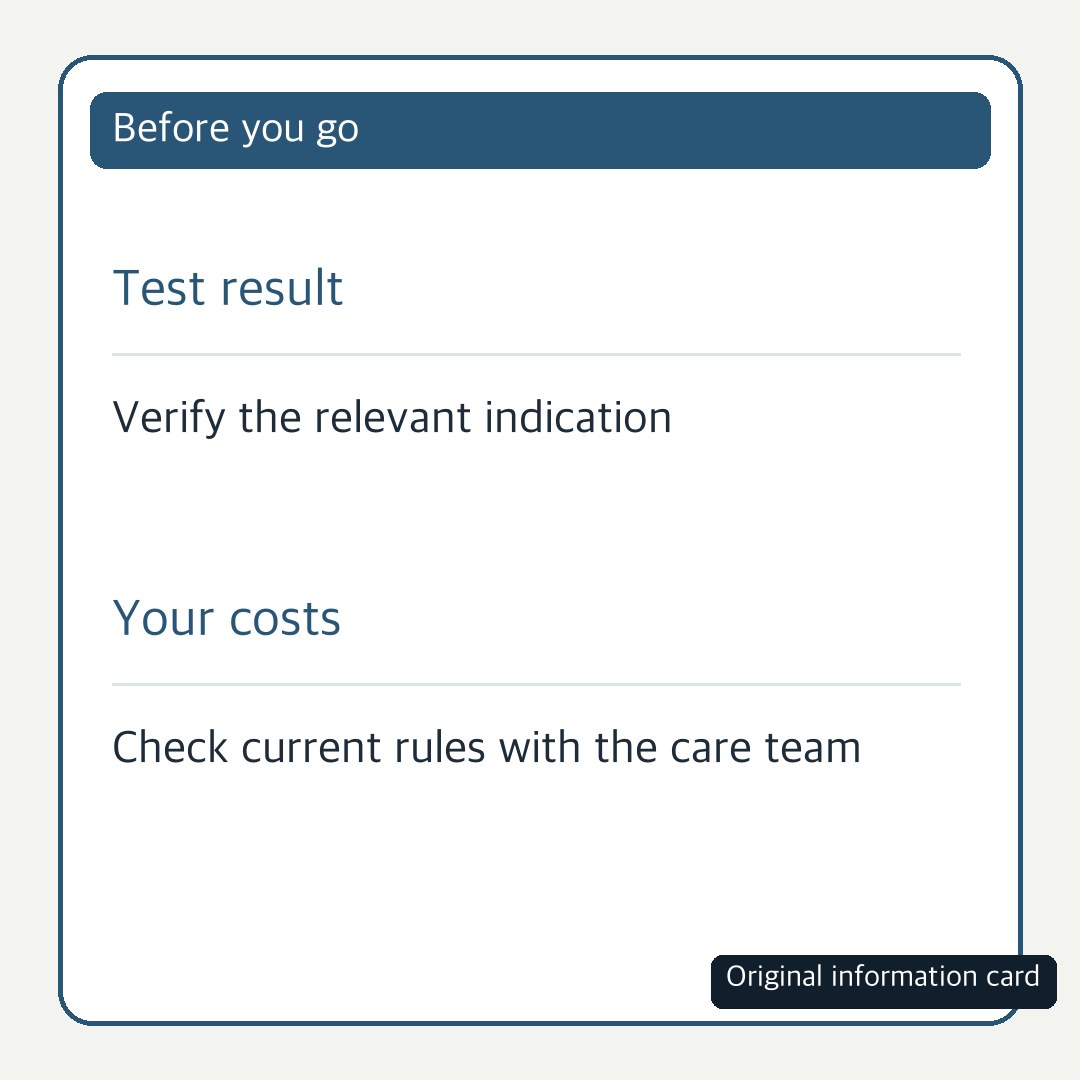 Original card for discussing diagnosis, line of therapy and coverage
