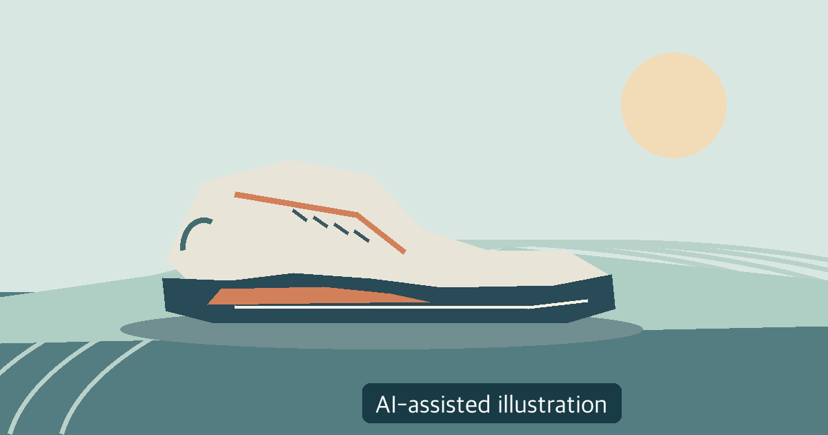 AI-assisted illustration of a generic running shoe and track, not an identifiable brand's product