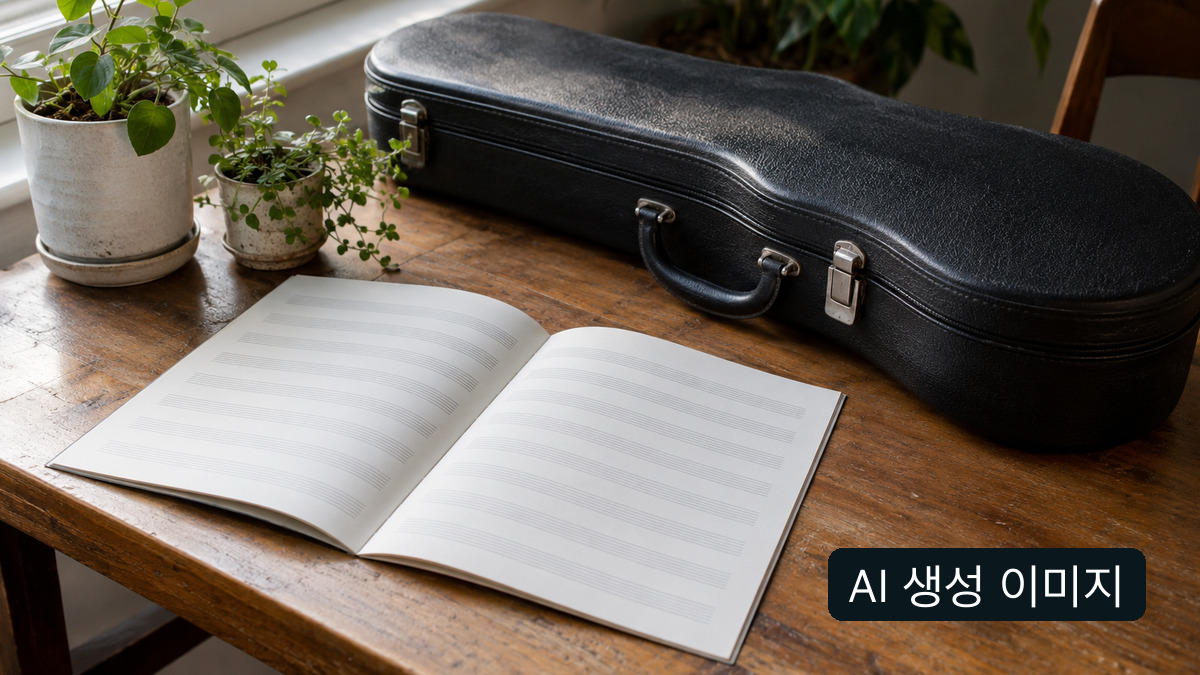악기 가방과 온실 식물의 개념 이미지. 실제 공연 준비 장면이 아님