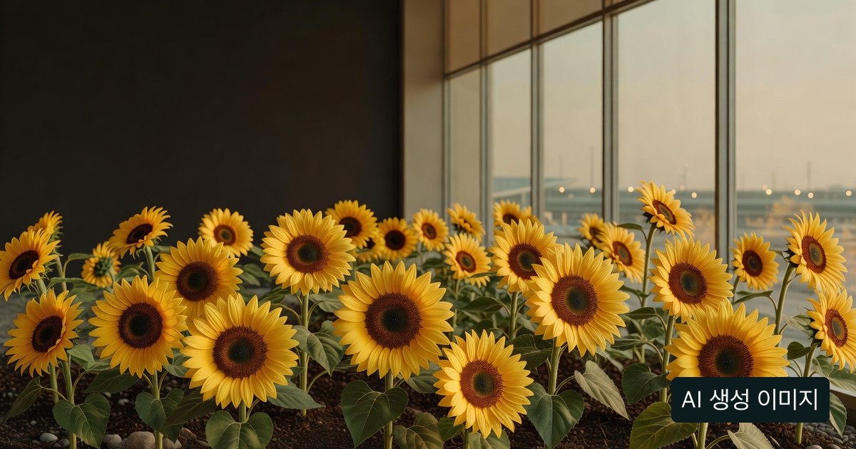 AI 생성 이미지: 실제 창이공항 T2 사진이 아닌 일반적인 공항 해바라기 정원 설명용 삽화
