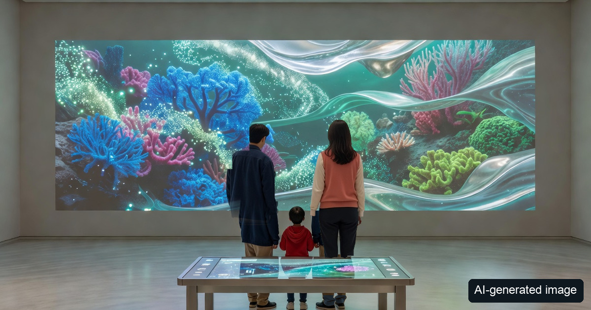 AI-generated conceptual marine gallery showing a mother, father and child, not a photograph of the Cheongju museum
