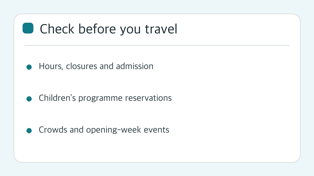 Editorial checklist for checking opening hours and reservation conditions