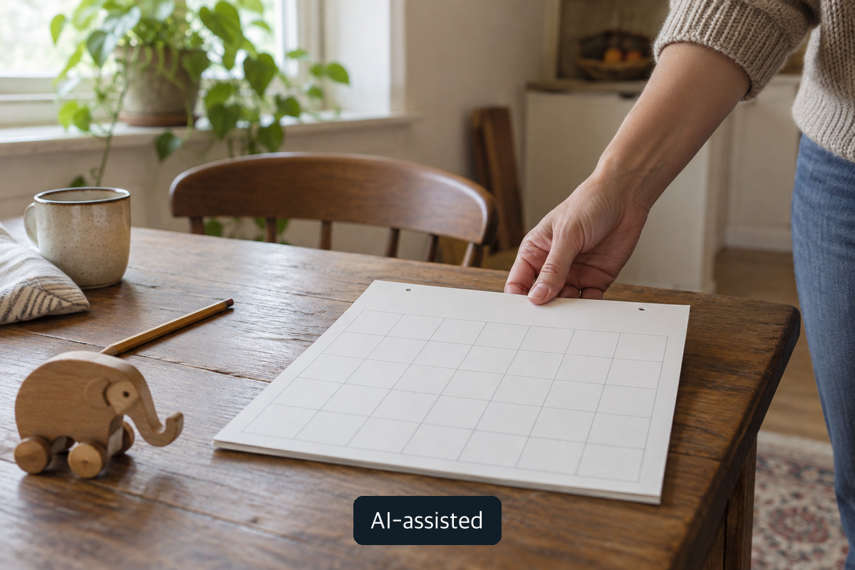 AI-generated conceptual photograph of a blank paper calendar beside a wooden toy; not an official timetable or acceptance notice
