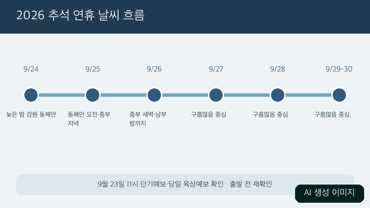 9월 24일부터 30일까지 추석 연휴 날씨 흐름을 정리한 AI 생성 이미지