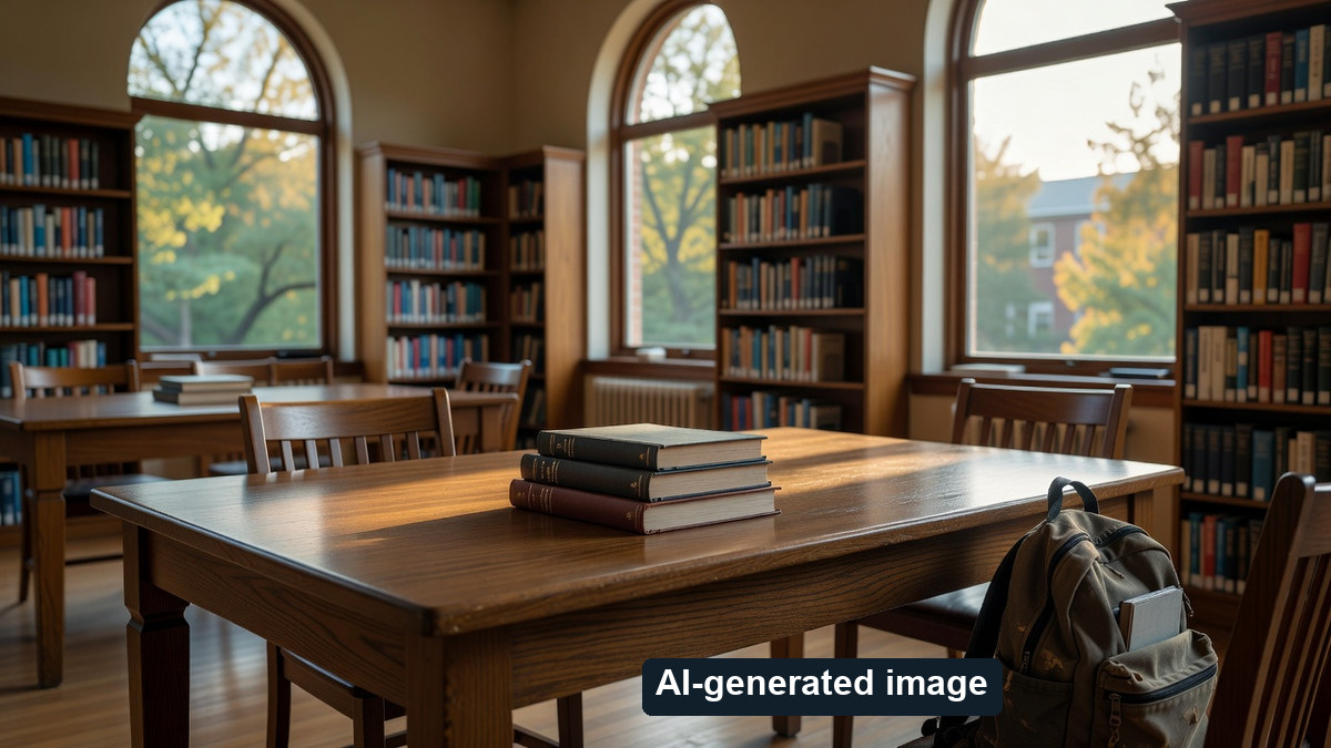 AI-generated conceptual university library, not a documented institution or recipient