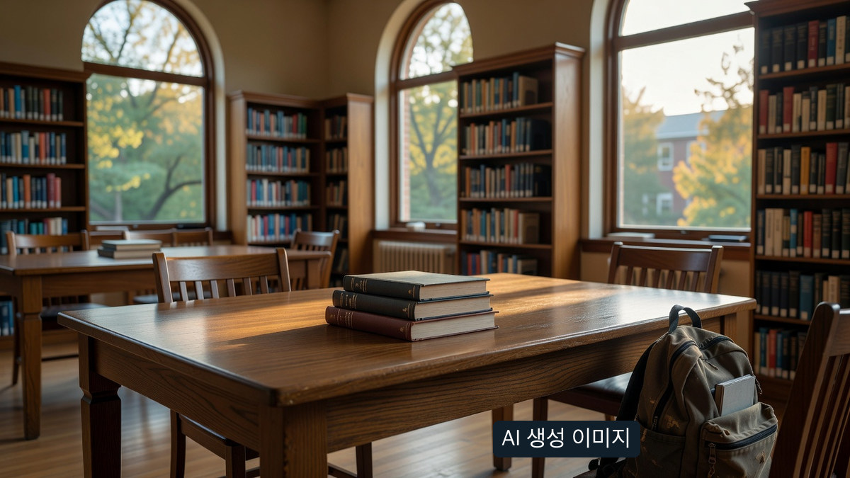AI 생성 설명용 대학 도서관 사진풍 장면, 실제 학교나 수혜자의 모습이 아님