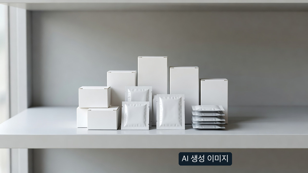 AI 생성 무표시 약품형 상자 설명용 장면, 특정 의약품이나 실제 편의점 진열 사진이 아님