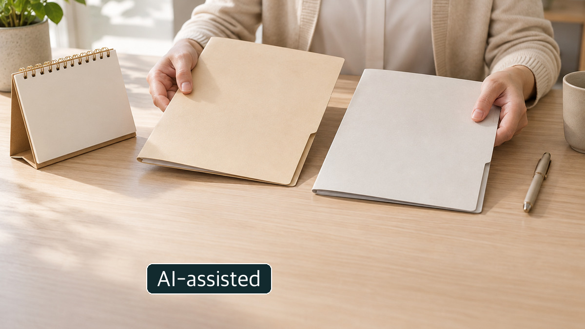 Conceptual blank document folders, not real compensation forms or decisions.
