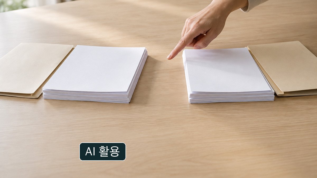 서로 다른 빈 서류 묶음을 비교하는 개념 이미지. 실제 심의 결과가 아닙니다.