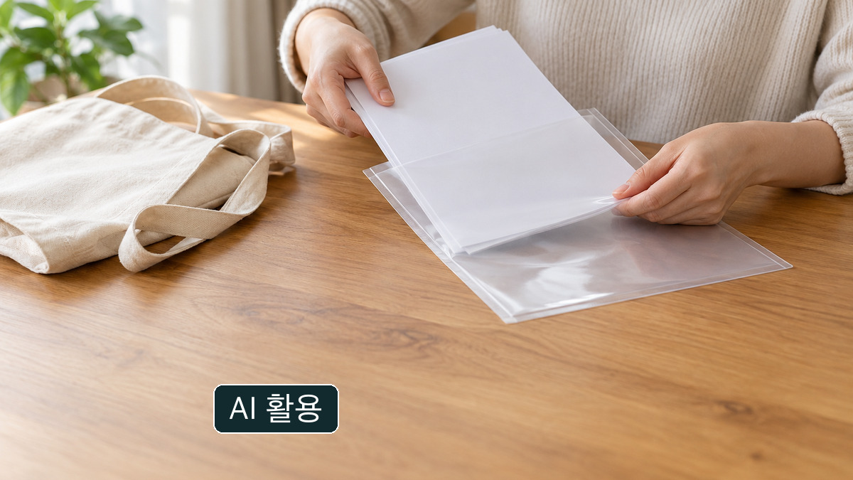 집에서 빈 종이를 서류철에 넣는 개념 이미지. 실제 보건소 접수 모습이 아닙니다.