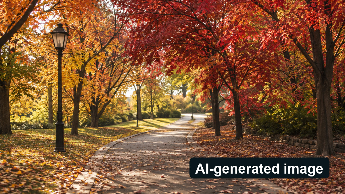 Generic tree-lined path in autumn colors