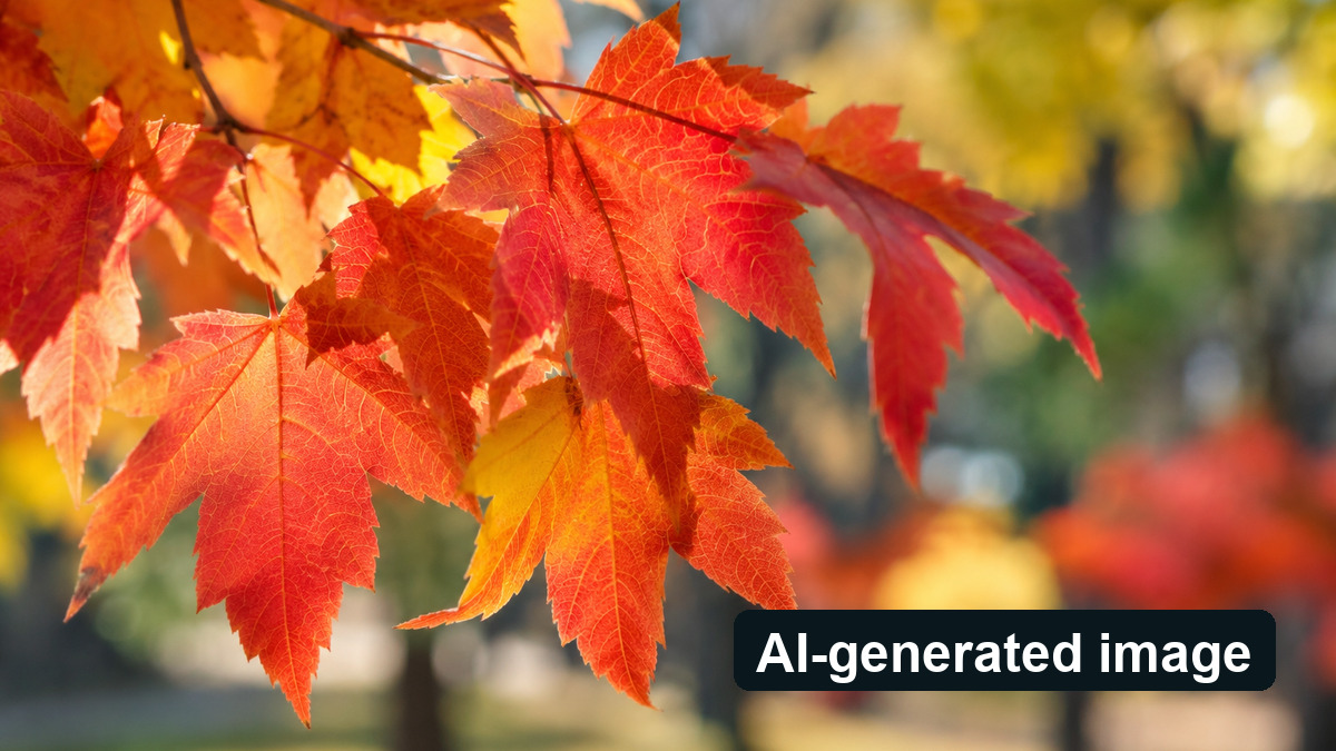 AI-generated image: Close view of colorful autumn leaves