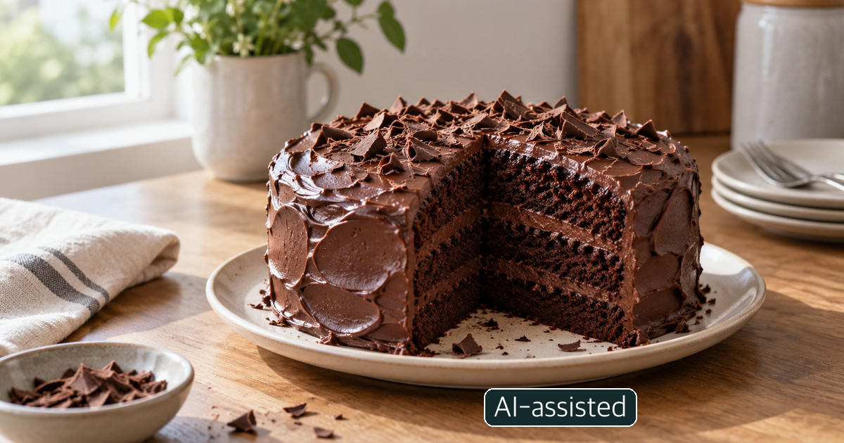 Conceptual photo of an unbranded chocolate cake on a plate; not an actual recalled Devil Chocolate Cake product.