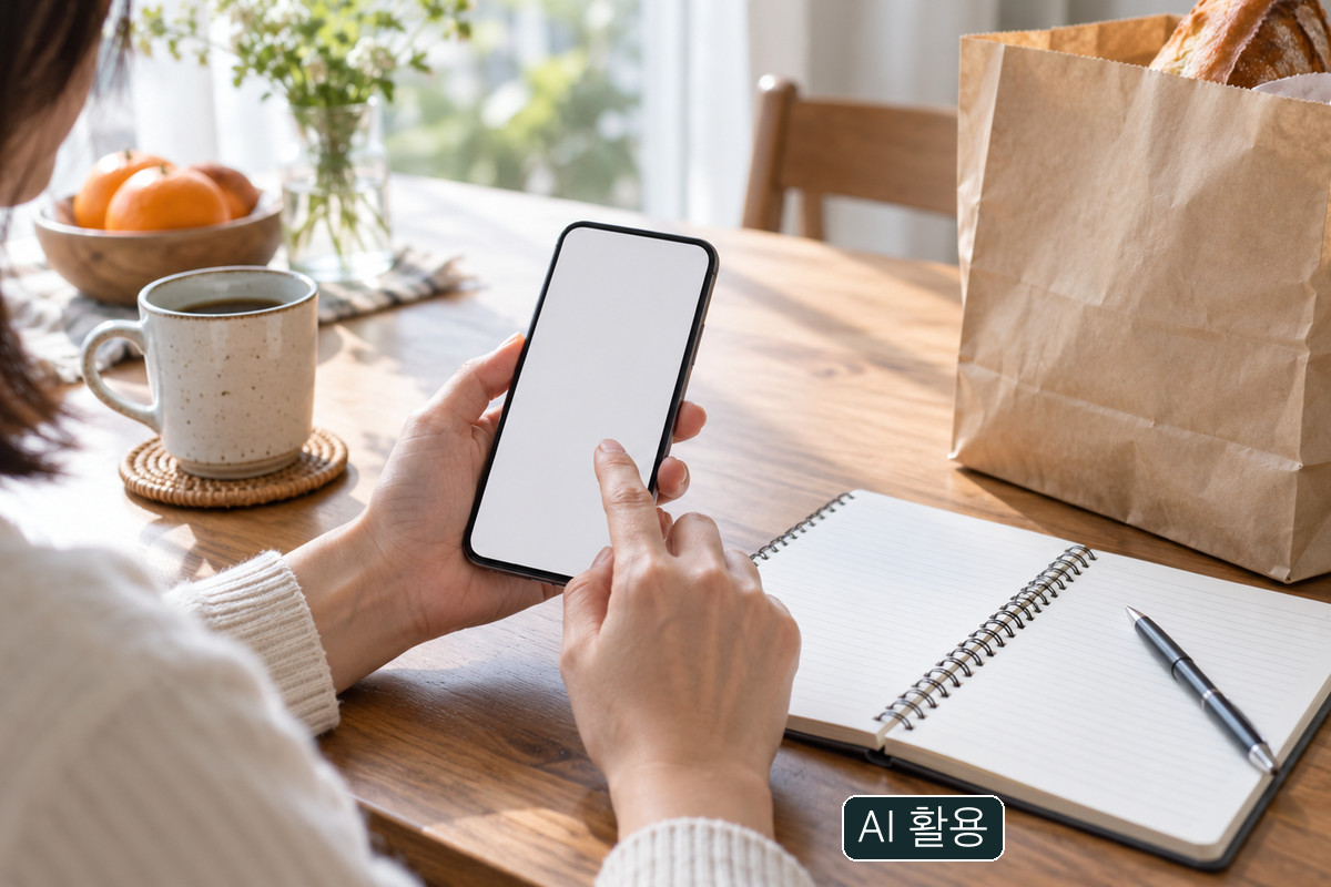 빈 화면의 휴대전화와 공책을 확인하는 손의 개념 사진. 실제 회수 공지 화면이나 특정 판매처의 반품 절차가 아닙니다.
