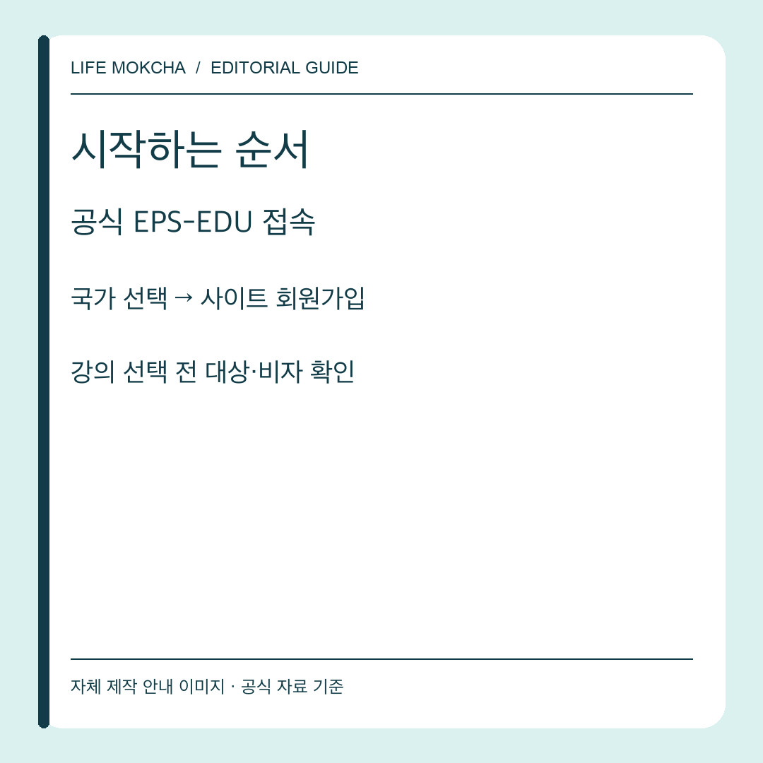 공식 사이트 접속부터 국가 선택과 가입까지 순서를 그린 자체 제작 카드