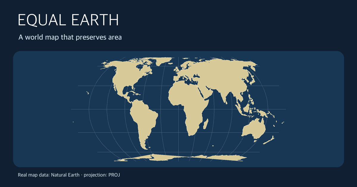 Natural Earth coastlines projected with PROJ's Equal Earth algorithm