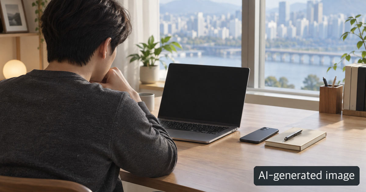 AI-generated conceptual scene of a person at a blank laptop, not the interface of an actual virtual-asset operator or blocked site.