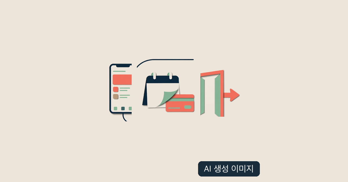 AI 생성 개념 이미지: 특정 서비스 화면이 아닌 휴대전화·달력·결제카드·출구를 상징하는 구성