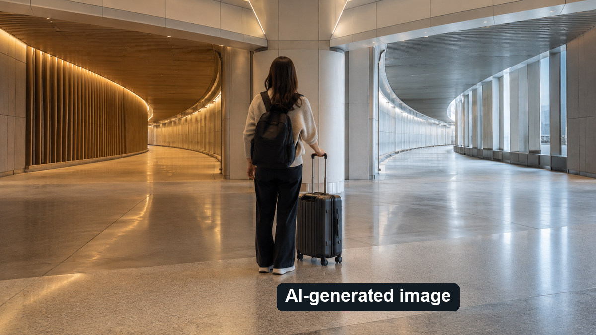 A traveler considering two indoor corridors