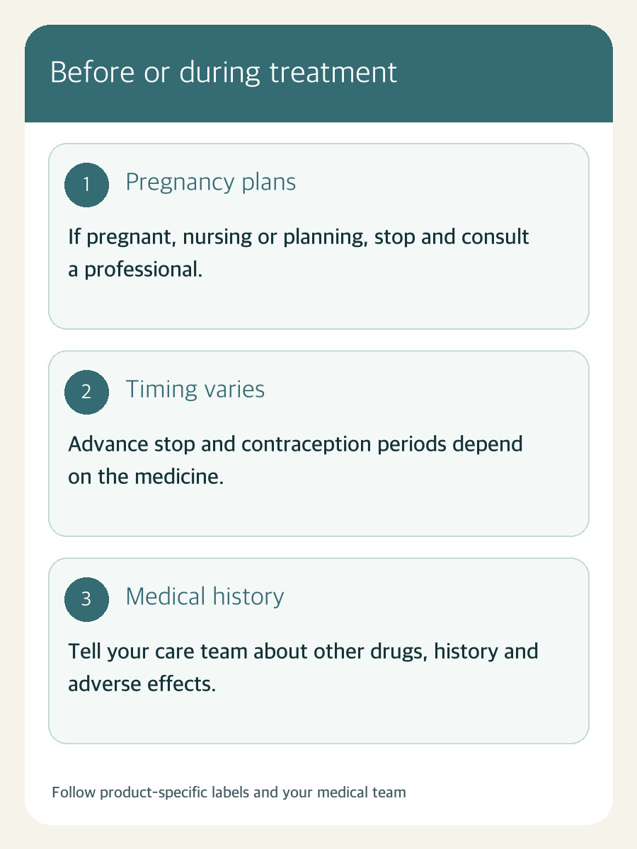 Original editorial card on pregnancy planning, medicine-dependent timing and medical history