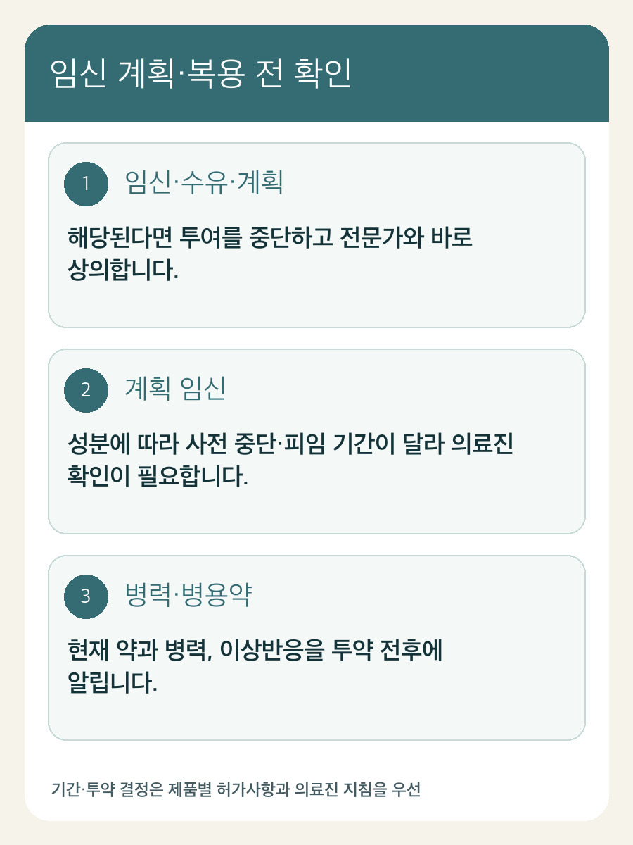 임신·수유·계획, 체내 잔류기간, 병용약 확인을 구별한 자체 제작 카드