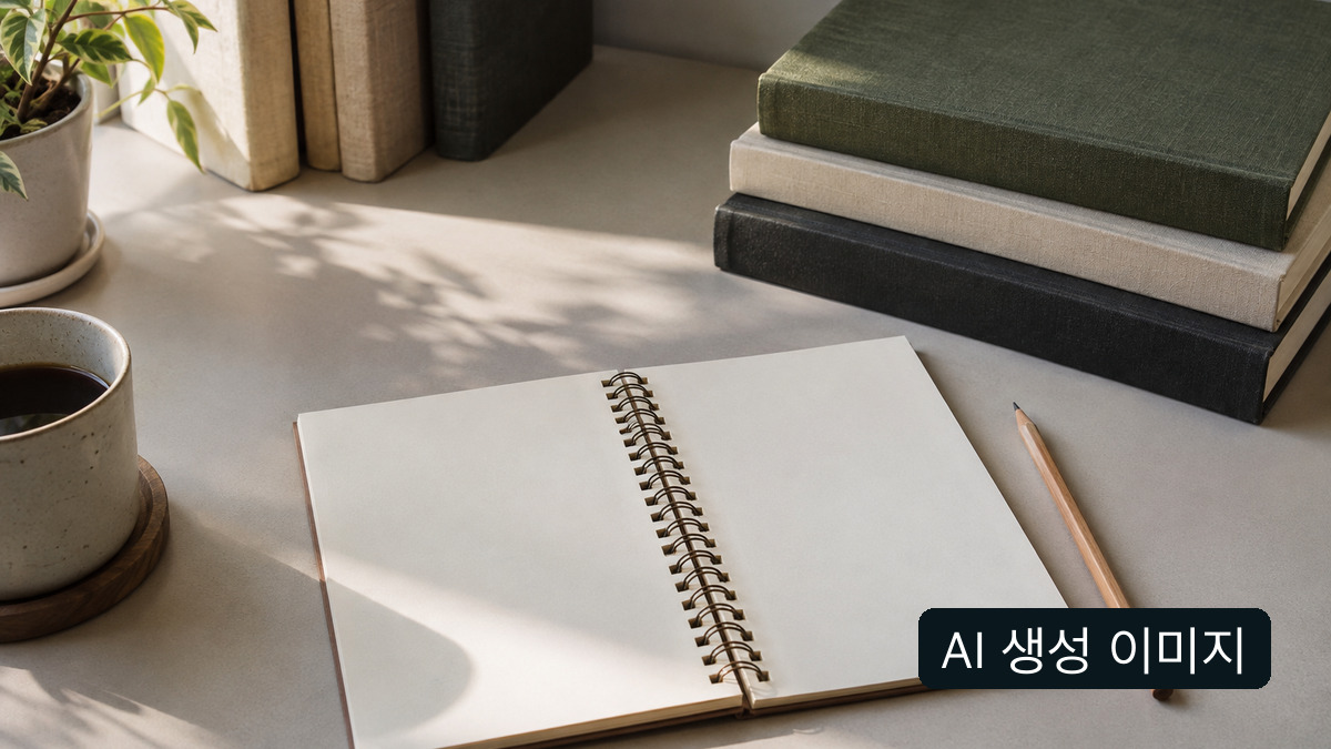AI 생성 이미지: 책과 빈 공책이 놓인 일반 공부 책상