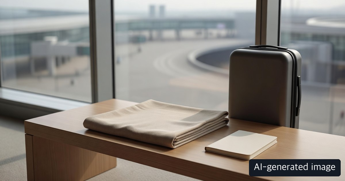 AI-generated generic travel-preparation still life, not an actual Haneda facility; AI-generated image label at the lower right