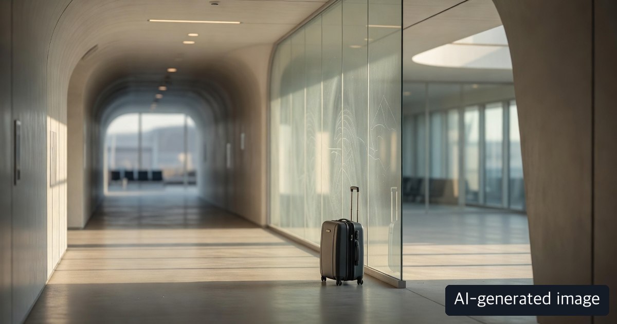 AI-generated generic airport corridor illustrating a decision about zones; not a Haneda photograph