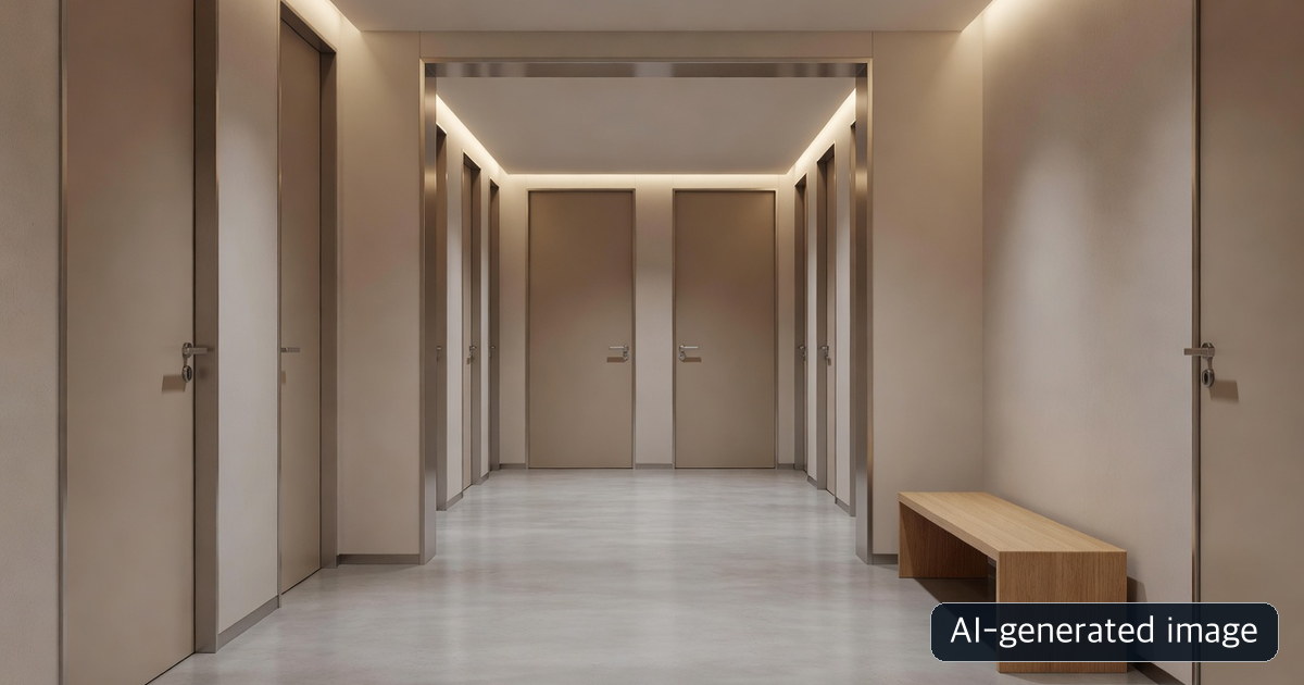 AI-generated generic airport shower-room corridor, not a photograph of the actual facility