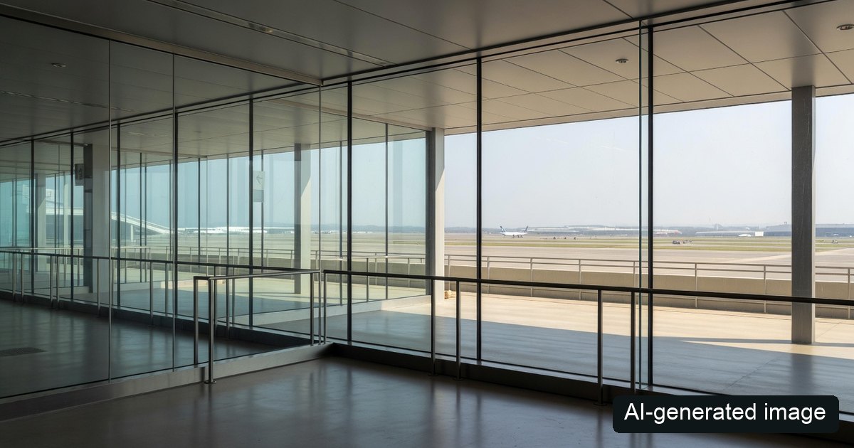 AI-generated image: a generic windowed airport interior and outdoor terrace concept, not Haneda's actual layout