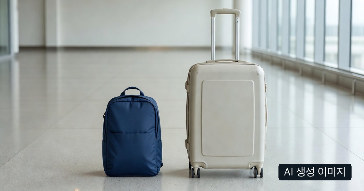 실제 하네다공항 짐 규격 측정 장면이 아닌 AI 생성 가방 크기 예시, 우하단 AI 생성 이미지 표시