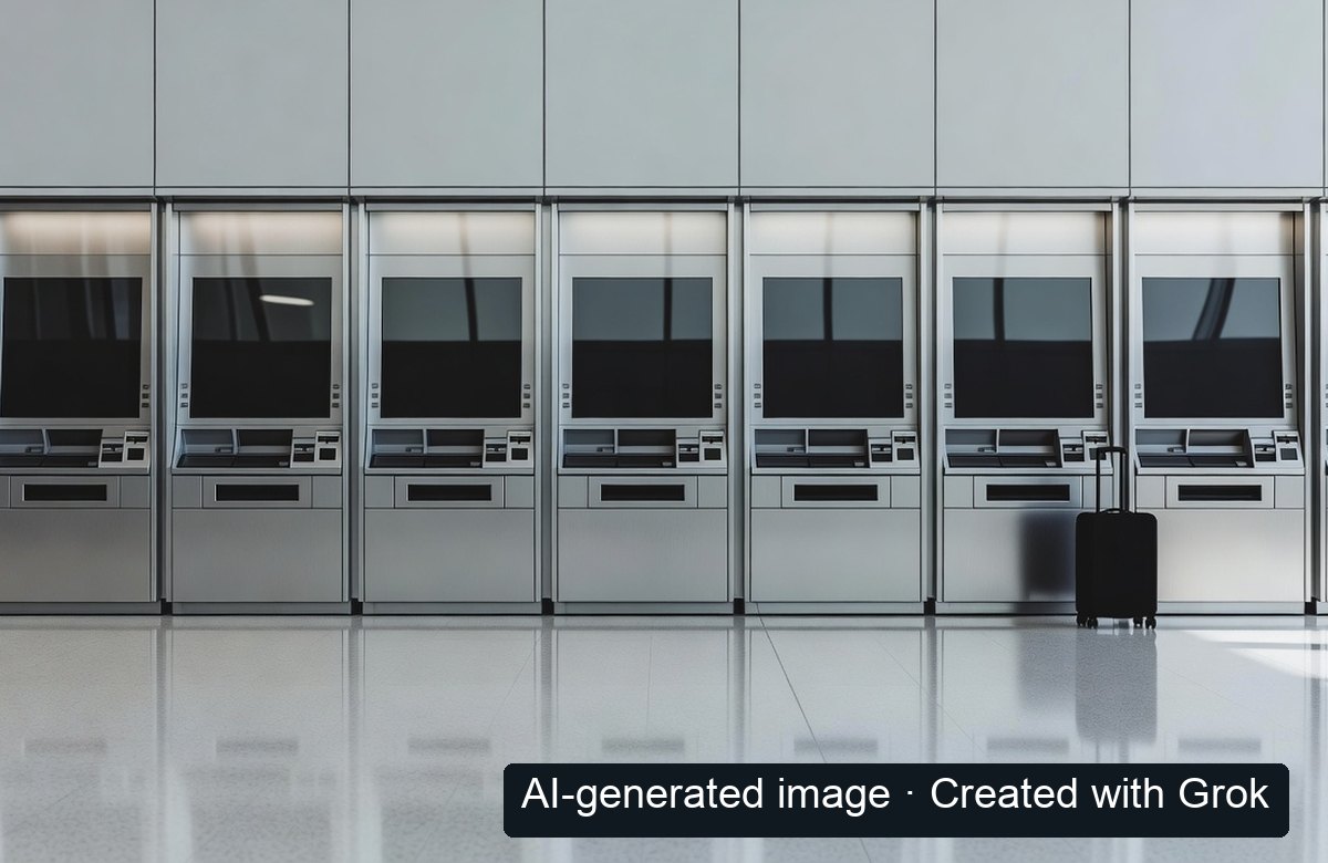 AI-generated generic railway ticket area, not a Haneda ticket machine; English AI-generated image mark at lower right