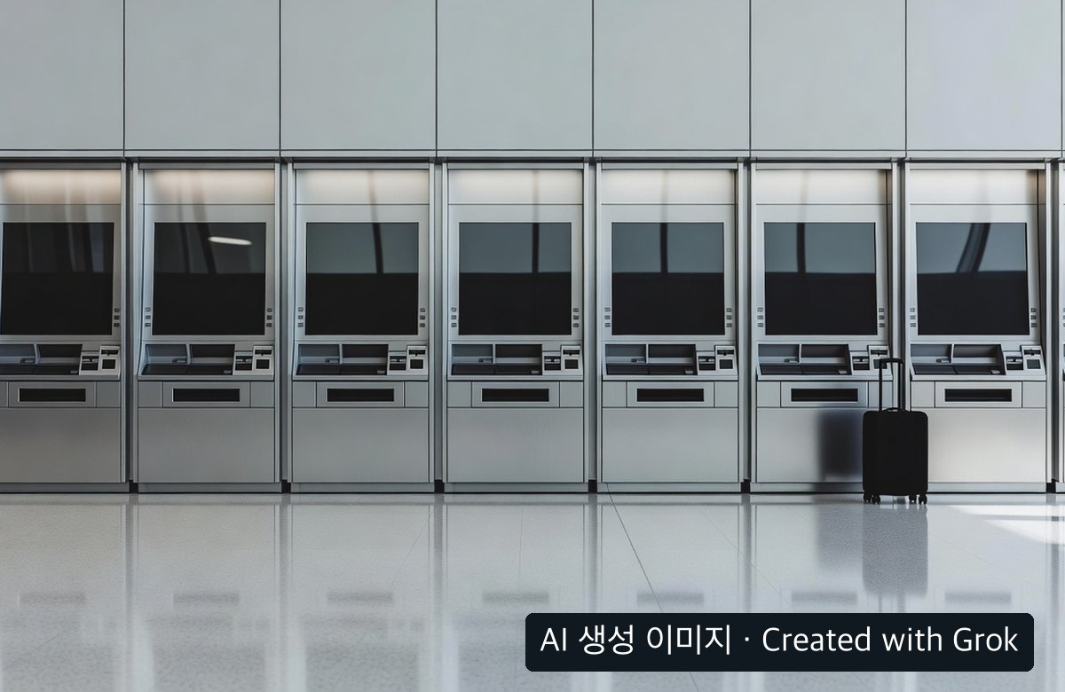 실제 발권기가 아닌 AI 생성 일반 공항철도 발권 공간, 우하단 AI 생성 이미지 표시