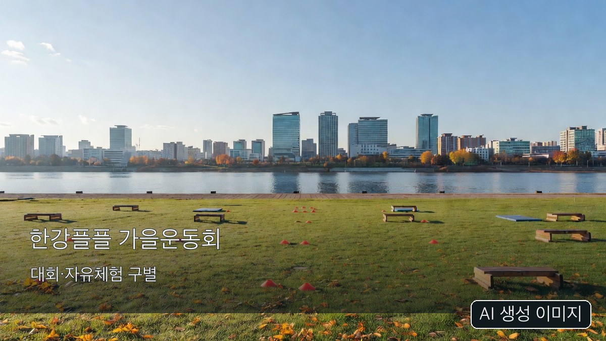 실제 행사장 배치가 아닌 AI 생성 일반 강변 공원 이미지, 오른쪽 아래 AI 생성 이미지 표시