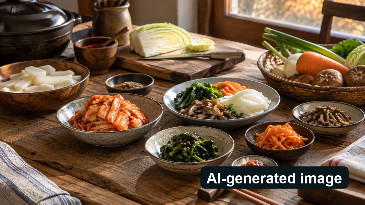 Generic table of Korean dishes, not an event photo