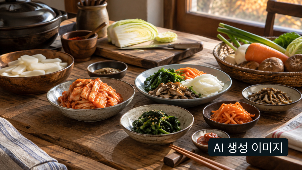 한식 메뉴를 차린 일반 식탁, 실제 행사 현장 아님
