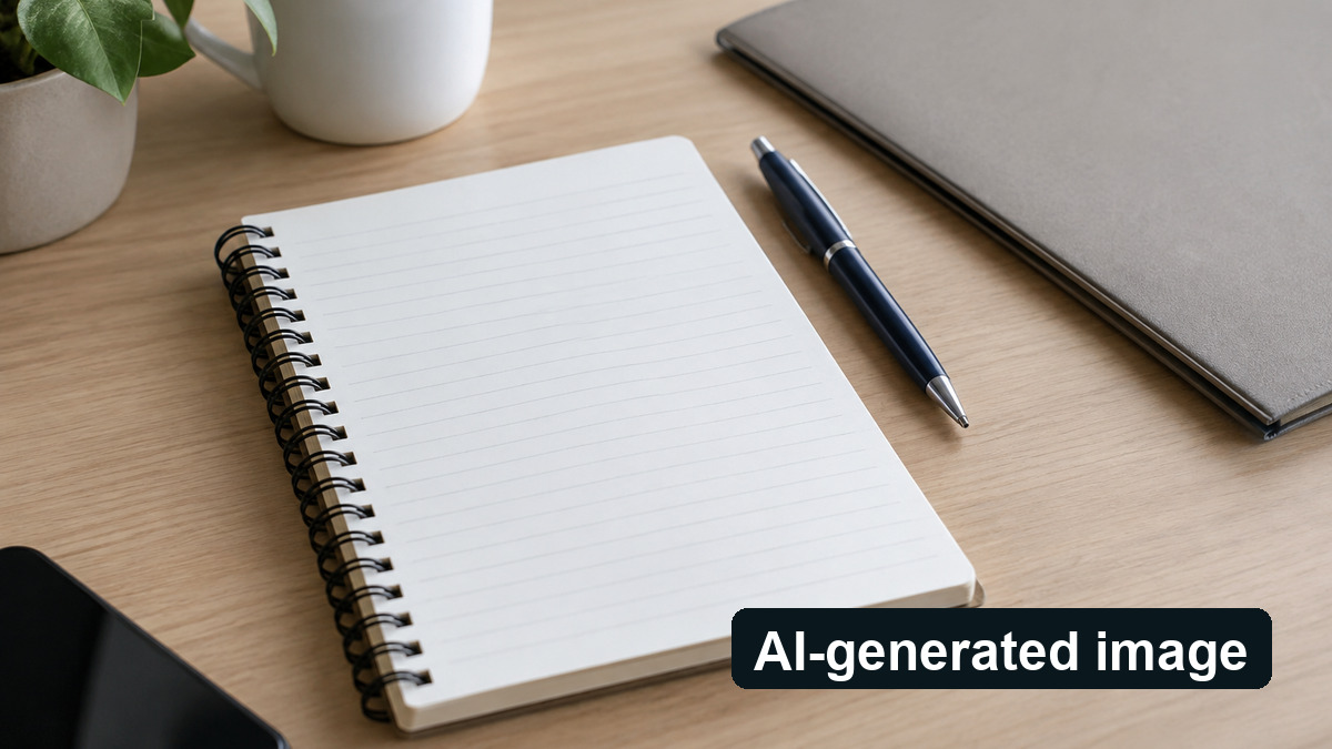 Conceptual image of a blank notebook, not an actual application