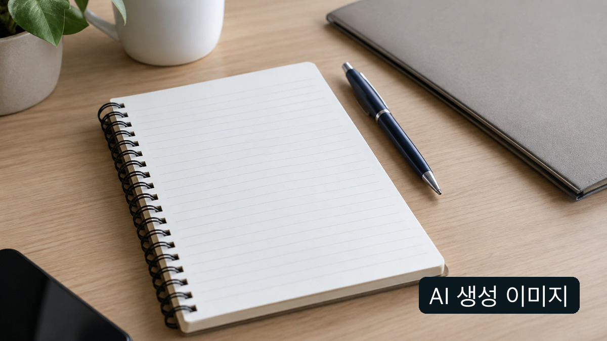 빈 노트와 펜의 개념 이미지. 실제 지원서가 아님