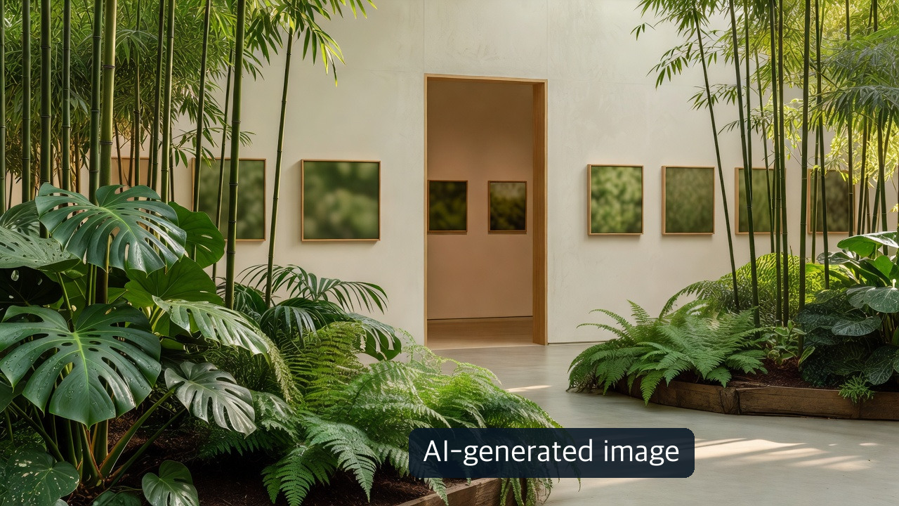 AI-generated conceptual botanical gallery, not the actual Jeonju Arboretum exhibition space