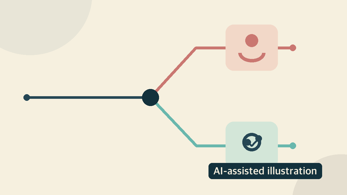 AI-assisted illustration: separate route branches for a priority-area stop and an ordinary-area stop with symptoms