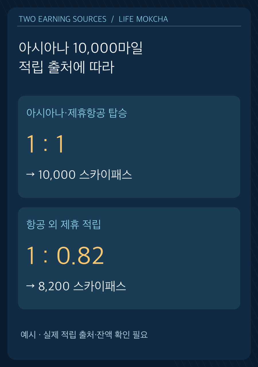 탑승과 제휴 적립의 전환 비율을 분리한 생활목차 자체 제작 도표