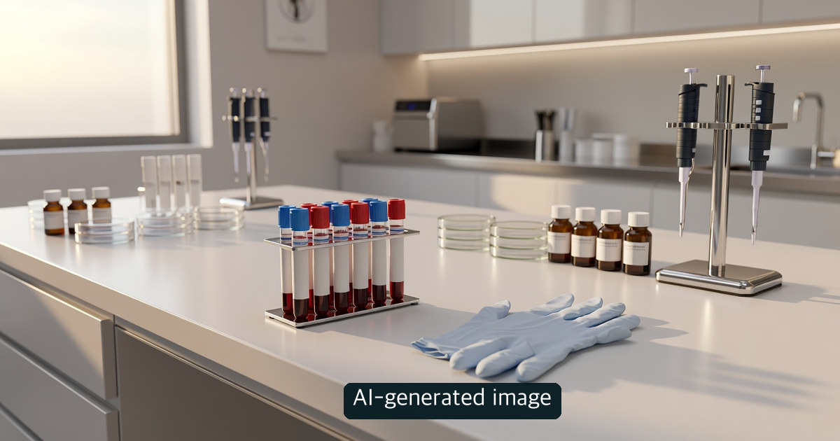 AI-generated image of an empty laboratory bench illustrating a test that needs clinical interpretation